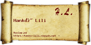 Hankó Lili névjegykártya